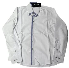 VSKA Women Shirt Size Medium White Button Up Dress