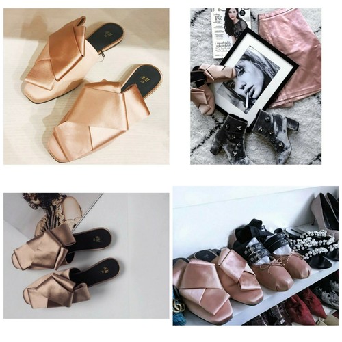 Mules H&M Polvo Rosa Mezcla Seda Punta Plana Cerrada con Lazo Frontal Para Mujer Talla 5.5 - Imagen 12 de 13