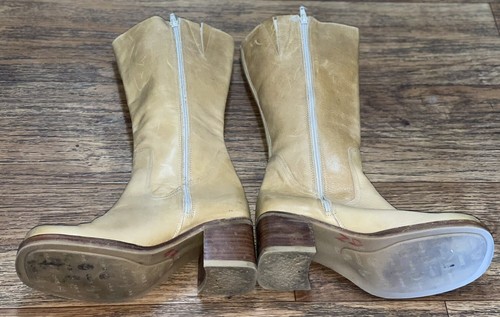 DESTROY Vintage Y2K Platform Chunky Tall Tan Boots Women’s Full Zip 38 READ! - Picture 9 of 14