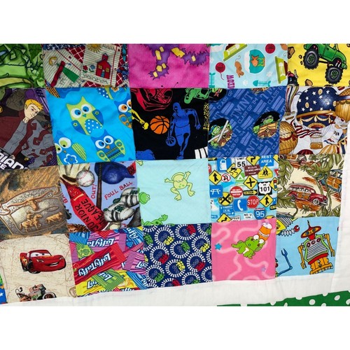 Handmade Boys Quilt bordered blanket tractors trucks robots frogs ispy turtles - Picture 5 of 12