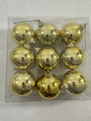 Golden Christmas Tree Hanging Ball Ornament With Hangers Pack Of 9 - Picture 5 of 5