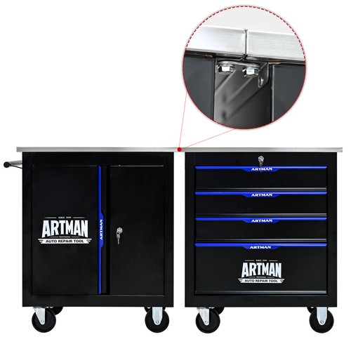 4 DRAWERS MULTIFUNCTIONAL TOOL CART WITH WHEELS-BLACK - Picture 5 of 6