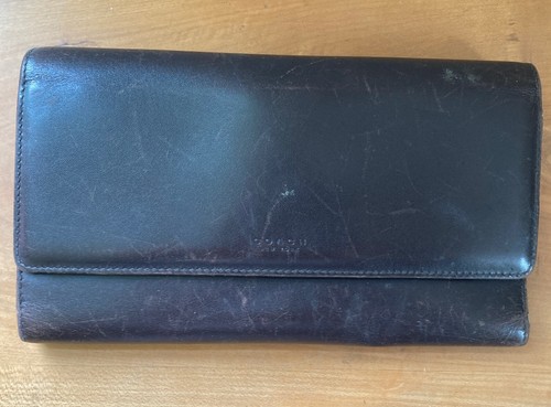 Classic Vintage COACH NY Brown Leather Lg Trifold Wallet with Check Book Pocket - Picture 2 of 8