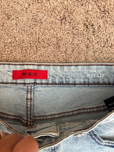 Pantalones de mezclilla MBX para hombre talla W32 L30 calce ajustado lavado ácido 5 bolsillos - Imagen 2 de 7