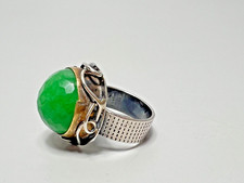 Anello vintage MCM modernista argento sterling taglio sfaccettato giada cabochon US 7,5