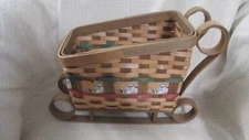 VINT CHRISTMAS Bentwood Sleigh Basket Home Decor Snowman Centerpiece Card Holder