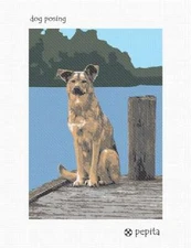 Dog Posing Needlepoint Kit or Canvas