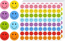 Big Happy Face Smile Sticker Reward Adhesive Multi 8 Color Size Diameter 1 Inch