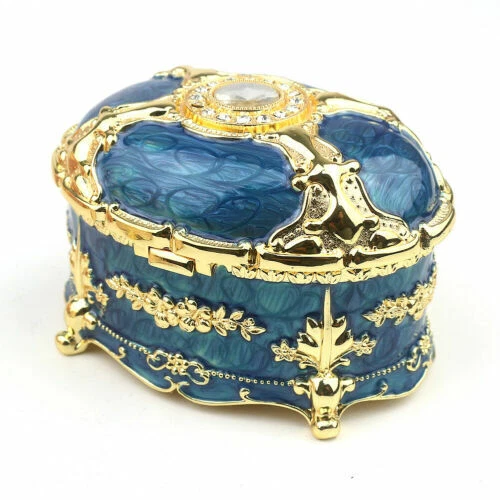 BLUE TIN ALLOY OVAL MUSIC BOX RAINBOW CONNECTION