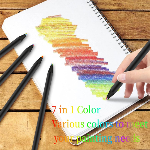 12 Pieces Rainbow Pencil, 7 Color in 1 Black Wooden Rainbow Colored Pencils, ... - Picture 7 of 12