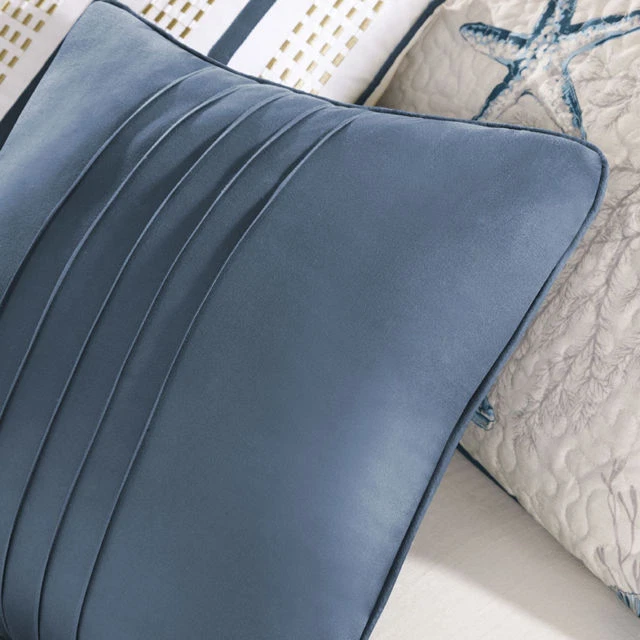 JUEGO DE EDREDONES PLAYA MAR CORAL AZUL BLANCO TOSTADO GRIS CONCHA ARENA NÁUTICO OCÉANO TEXTURA Foto 3 de 4