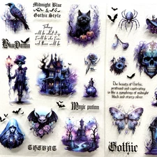 Gothic Purple Halloween Stickers 2 Sheets Junk Journal Collage Scrapbooking
