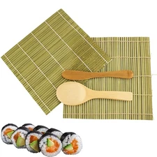 , Sushi Making Kit, 2 Green Bamboo Sushi Rolling Mats with Rice Paddle and Sp...