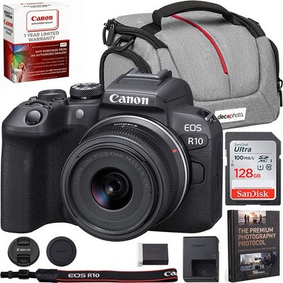 Canon EOS R10 Mirrorless Camera +18-45mm F4.5-6.3 Lens Kit + Accessories Bundle