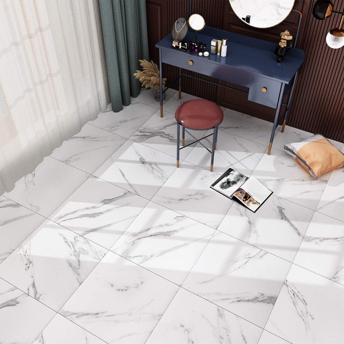 White Peel and Stick Floor Tile Marble 12X12 Inch Waterproof Vinyl Floor Tile S - Picture 7 of 7