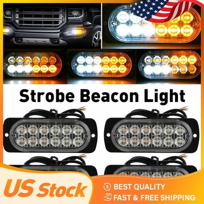 Car 12-LED Lamps Strobe Surface Mount Lights Flashing Amber/White