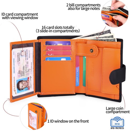 Men's Wallet Genuine Leather Bifold RFID Blocking Wallets for Men Credit Card... - 第 3/6 張圖片