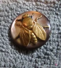 Vintage Antique Metal & MOP Mother of Pearl Picture Button BEE