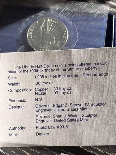 1986-D 50C Statue Of Liberty Commemorative Half Dollar In OGP & COA - Picture 3 of 5