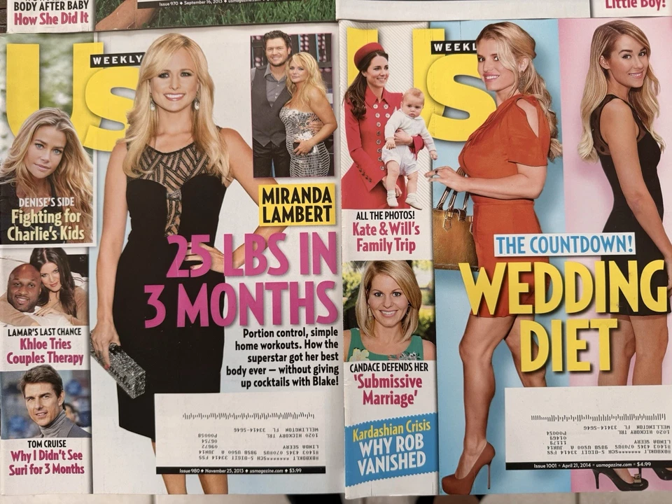 Lot Of 6 US WEEKLY Magazines 2013-14 Kardashians, Jenn, Miley, Drew, Weight Loss - Image 3 of 4