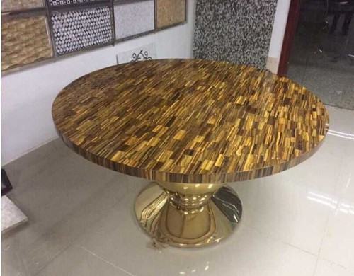Tiger Eye Stone Overlay Work Dining Table Top Round Hallway Table for Home Decor - Picture 3 of 3