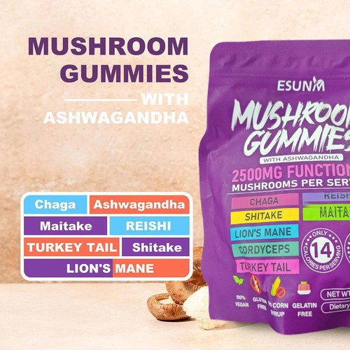 80pcs Mushroom Gummies with Lion's Mane Ashwagandha Brain and Nervous System2025 - Bild 11 von 11
