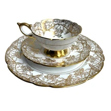 Vtg Royal Stafford Tea Cup Saucer Plate Set Bone China Gold Grape Vine England