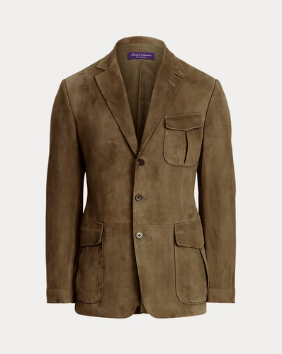 Olive Green Leather Blazer Men Pure Suede Coat Jacket 2 Button Size S M L - Picture 6 of 6
