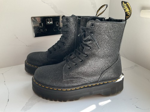 Dr. Martens Jadon Black Sparkly Glitter Platform Chunky Boots Uk 7 Eu 41 Vgc - Picture 2 of 12