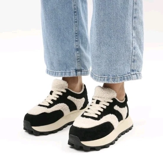 Lonza Ismini Zapatillas de Plataforma Gamuza Sherpa Zapatos Negros Beige Para Mujer Talla 7.5 EE. UU. Foto 2 de 4