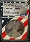 1992-S Silver American Eagle PF69 ULTRA CAMEO Flag Core