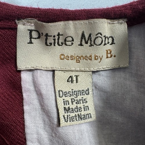 P’tite Môm Paris Kleinkind 4T burgunderrot Baumwollkleid gefüttert Bommel Stickerei gebraucht, in einwandfreiem Zustand - Bild 4 von 7