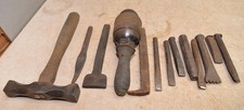 Antiguo lote de herramientas coleccionables mazo martillo cinceles de grabado de mármol de piedra