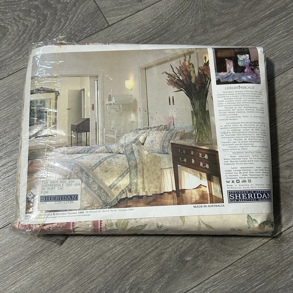 Funda nórdica vintage Sheridan Australia con dos volantes Chippendale rosa floral 68x87 Foto 3 de 4