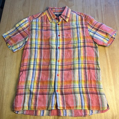 Blue Harbour Hemd Herren Medium Rosa Leinen Kariert Kurzarm Knopfleiste Brust