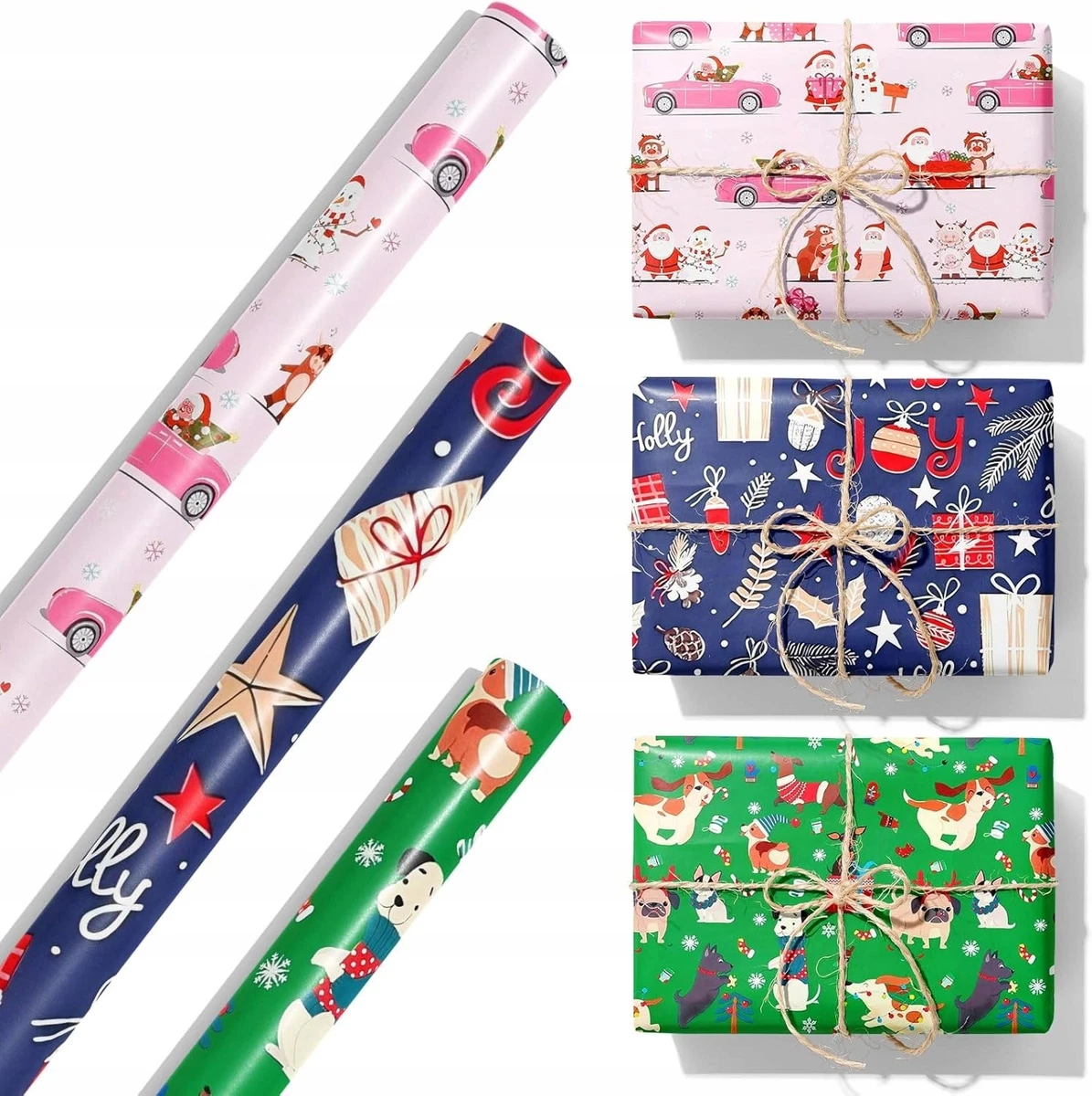 Carta da regalo natalizia per confezioni regalo, rotolo di carta da regalo di Natale, rosso con design festivo, 43 cm x 15 m, per confezioni regalo e