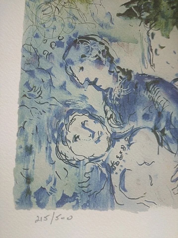 Marc Chagall Romantische Lithographie Liebhaber und rote Rosen L.E. Reproduktion, 72 x 51 - Bild 3 von 4