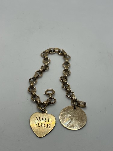 1950’s 12k gold filled charm bracelet w 2 engraved charms vintage chain - Picture 8 of 15