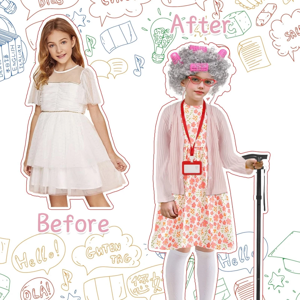 2Kids110 Niño 100º Día de Escuela Disfraz Vieja Dama Disfraz para Niña 100 Días... Foto 4 de 4