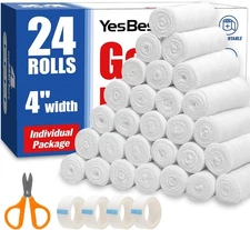 24 Pack Gauze Rolls 4"x4.1yd, Medical Bandage Wraps for Wounds & First Aid