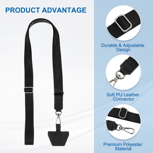 2Pcs Smart Phone Lanyard with 4 Patches, Black/Orange (55-30cm) - Zdjęcie 3 z 6