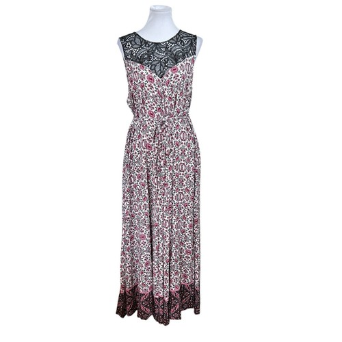 Torrid Plus Size 2(18/20 PINK FLORAL MIXED PRINT LACE YOKE CHALLIS MAXI DRESS - Picture 2 of 11