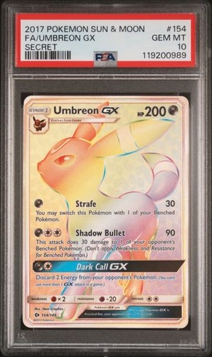 2017 POKEMON SUN & MOON #154 FA/UMBREON GX SECRET PSA 10 GEM MINT