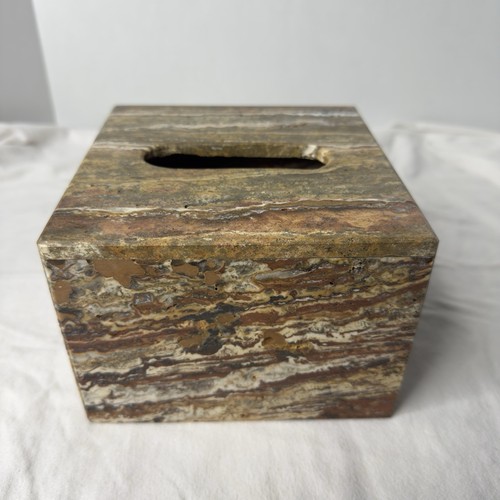 Vintage Earthy Stone Marble Tissue Box Cover Desert Color Heavy Gorgeous Piece - Picture 6 of 11