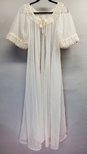 Vtg 50s 60s Tosca Sheer Bridal Chiffon Peignoir Robe Gown Puff Sleeve Nylon