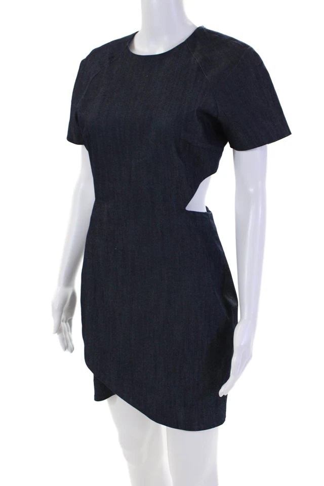 Vestido de mezclilla Elizabeth and James para mujer con cremallera trasera manga corta recortada azul talla 4 Foto 2 de 4