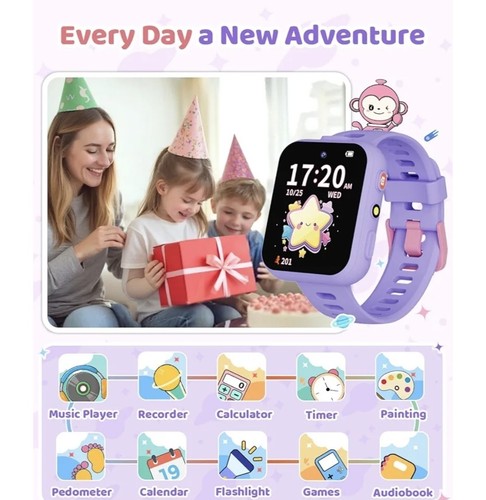 Smart Watch for Kids with 30 Puzzle Games, Dual Cameras Video/Music - Purple - 第 7/8 張圖片