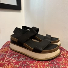 Crown Vintage Perrin Women Size 8.5 Black Brown Platform Comfort Sandals Slip On