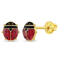 14k Yellow Gold Enamel Color Ladybug Screw Back Earrings for Toddlers  Girls
