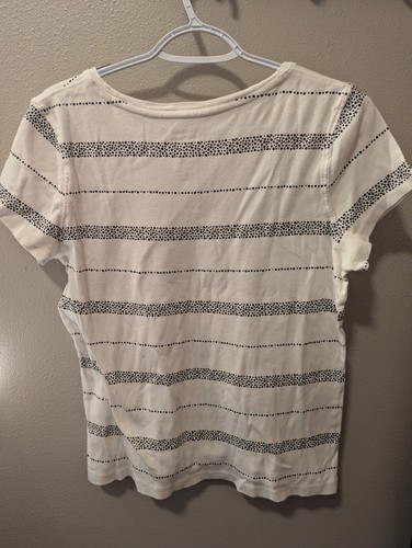 Northcrest Layering Essentials Women's Small White Striped Cotton Tee - Picture 3 of 3